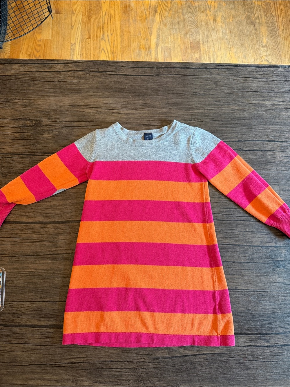 Baby GAP Toddler Gray Crewneck Sweater Dress with pink and orange stripes